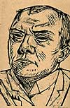 Max Beckman, self portrait, wood cut print