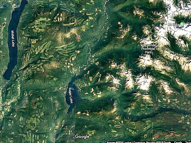 Screen Shots from Google Maps of the Okanagan, BC, Canada