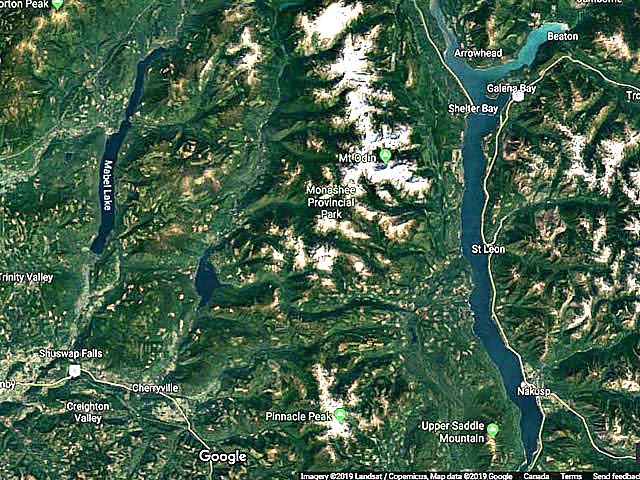 Screen Shots from Google Maps of the Okanagan, BC, Canada