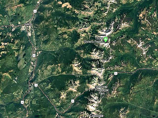 Screen Shots from Google Maps of the Okanagan, BC, Canada